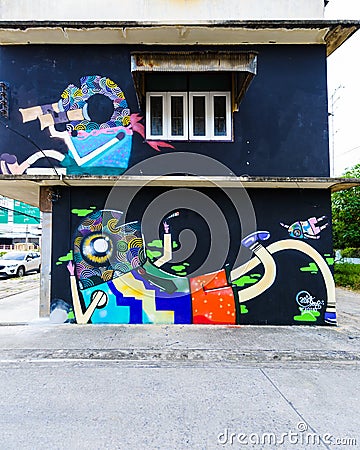 Street art Project â€œ70110 : Ban Pong Urban Art Terminal #1/2017â€ By AT EXCHANGE and BAAN NOORG Editorial Stock Photo